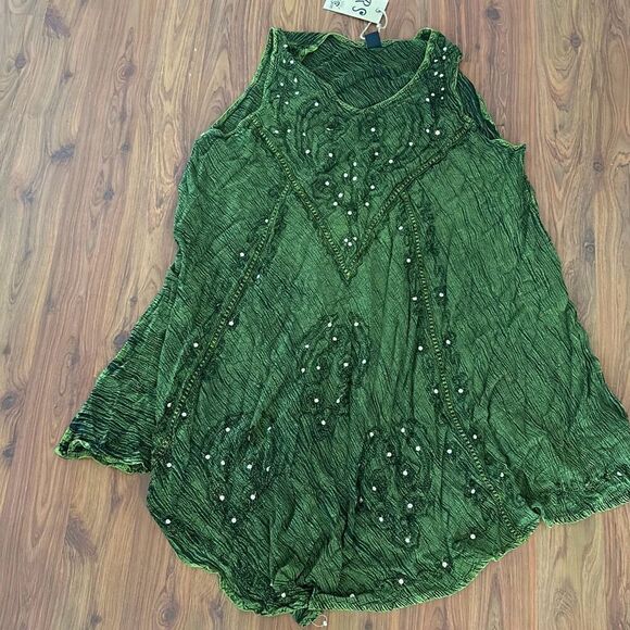 NWT Rivera Sun Olive Green embroidered tank dress bathing suit cover-up size XL - Picture 1 of 6